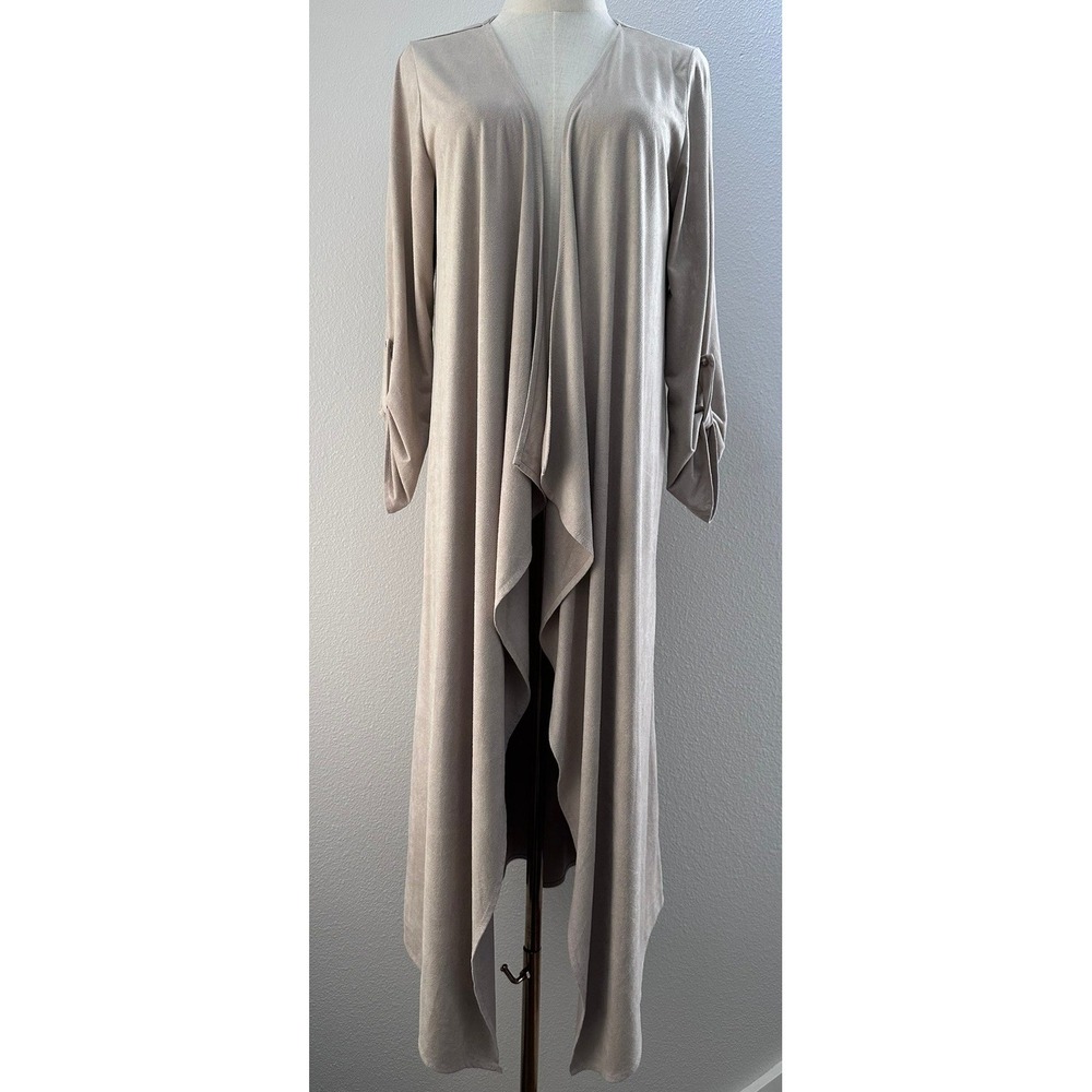 Abbetine Duster Cardigan S Tan Faux Suede Open Front Boho Lagenlook Minimalist
